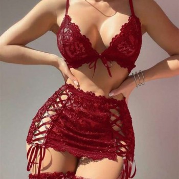 Arias Closet Bordo Transparan Dantel İşlemeli İp Detaylı Fantezi Takım