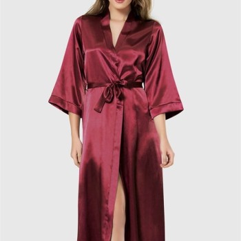 Arias Closet Bordo Uzun Saten Sabahlık