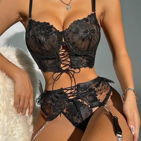 Arias Closet Büstiyerli Dantel Fantezi Siyah Jartiyer Takımı