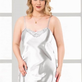 Arias Closet Büyük Beden Beyaz Kısa Saten Gecelik