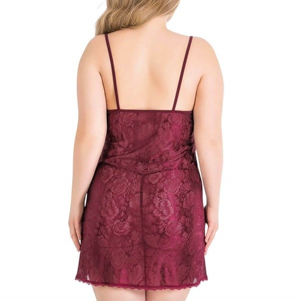 Arias Closet Büyük Beden Bordo Kısa Jakarlı Gecelik