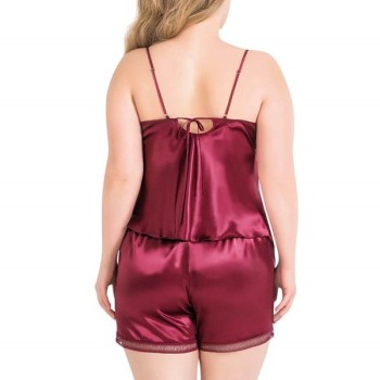 Arias Closet Büyük Beden Bordo Saten Babydoll Şort Takımı