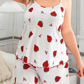 Arias Closet Büyük Beden Çilek Desen Pamuklu Şortlu Pijama Takımı