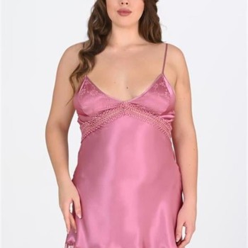 Arias Closet Büyük Beden Dantel İşlemeli Gülkurusu Saten Gecelik