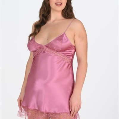 Arias Closet Büyük Beden Dantel İşlemeli Gülkurusu Saten Gecelik