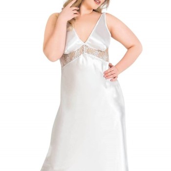 Arias Closet Büyük Beden Ekru Uzun İkili Saten Sabahlık Gecelik Takımı