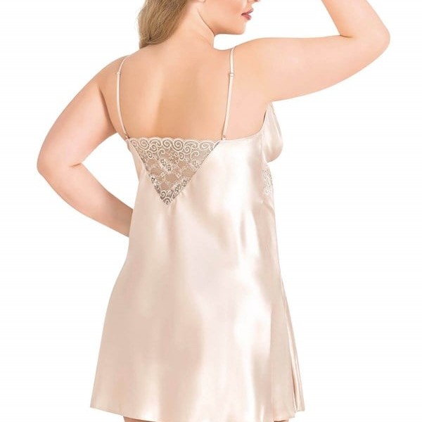 Arias Closet Büyük Beden Fildişi Kısa Saten Gecelik