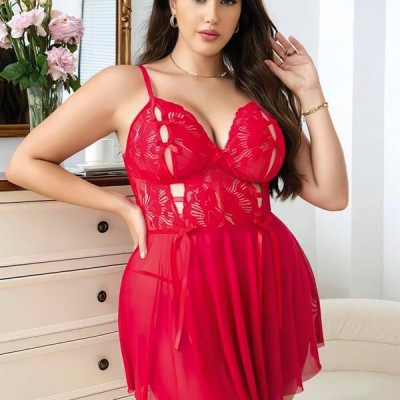 Arias Closet Büyük Beden Göğüs Kısmı Fiyonklu Dekolteli Fantezi Gecelik