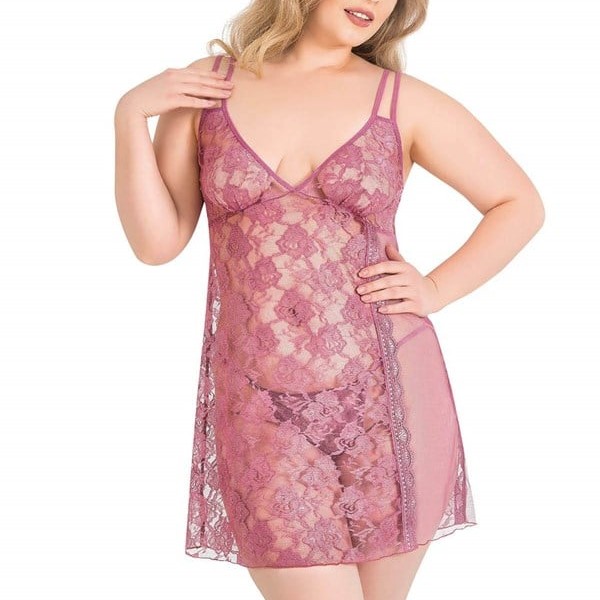 Arias Closet Büyük Beden Gül Kurusu Kısa Tül Gecelik