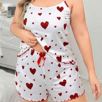 Arias Closet Büyük Beden Kalp Desen Pamuklu Şortlu Pijama Takımı