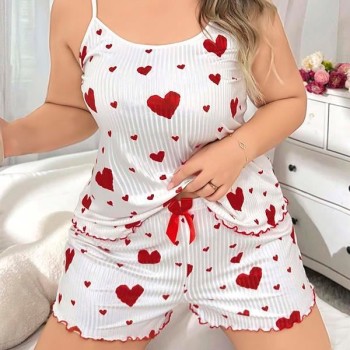 Arias Closet Büyük Beden Kalp Desen Pamuklu Şortlu Pijama Takımı