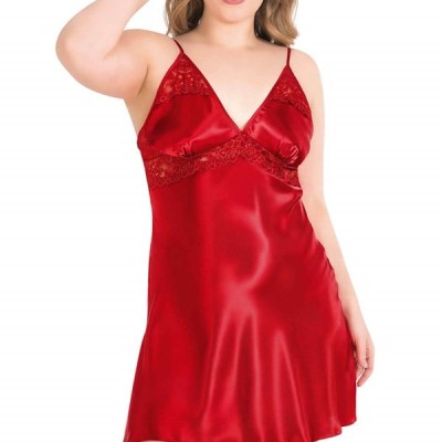 Arias Closet Büyük Beden Kırmızı Kısa İkili Saten Sabahlık Gecelik Takımı