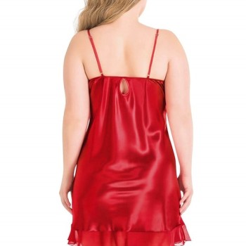 Aria's Closet Büyük Beden Kırmızı Kısa Saten Gecelik
