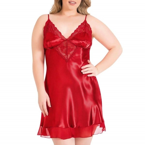 Arias Closet Büyük Beden Kırmızı Kısa Saten Gecelik