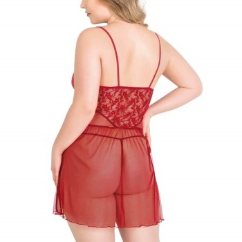 Arias Closet Büyük Beden Kırmızı Kısa Tül Gecelik