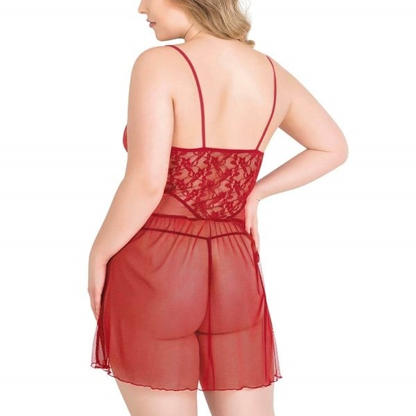 Arias Closet Büyük Beden Kırmızı Kısa Tül Gecelik