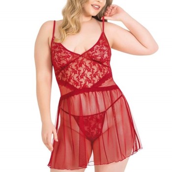 Arias Closet Büyük Beden Kırmızı Kısa Tül Gecelik