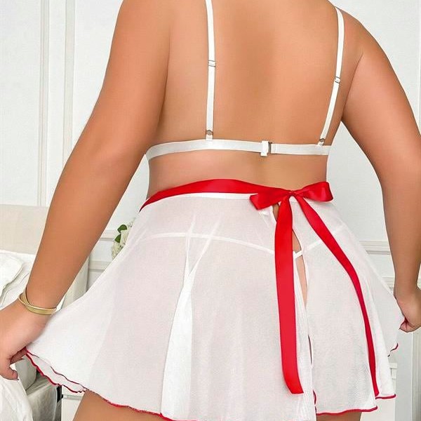 Arias Closet Büyük Beden Kurdelalı Göğüs Dekolteli Fantezi Hemşire Kostümü