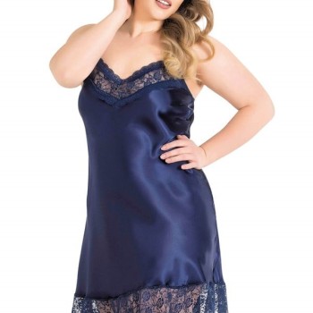 Arias Closet Büyük Beden Lacivert Kısa Saten Gecelik