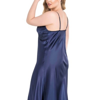 Arias Closet Büyük Beden Lacivert Uzun İkili Saten Sabahlık Gecelik Takımı