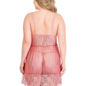 Arias Closet Büyük Beden Mercan Kısa Tül Gecelik