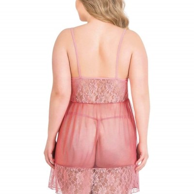 Arias Closet Büyük Beden Mercan Kısa Tül Gecelik