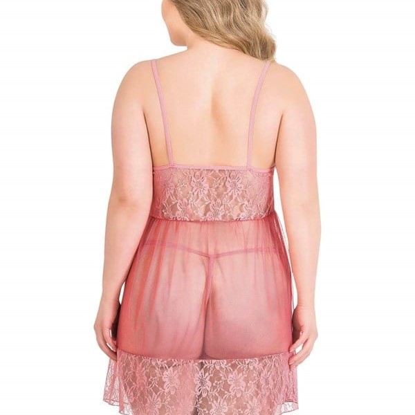 Arias Closet Büyük Beden Mercan Kısa Tül Gecelik