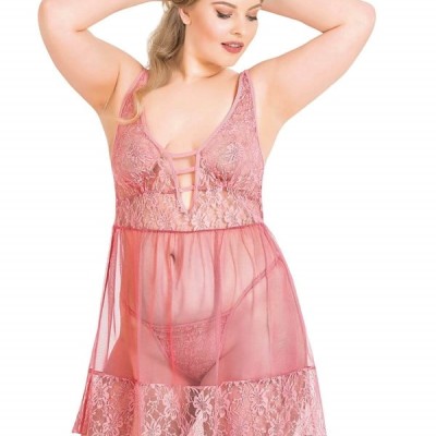 Arias Closet Büyük Beden Mercan Kısa Tül Gecelik