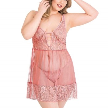 Arias Closet Büyük Beden Mercan Kısa Tül Gecelik