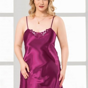 Arias Closet Büyük Beden Mor Kısa Saten Gecelik