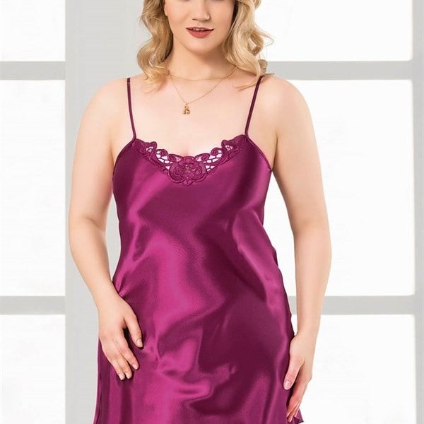 Arias Closet Büyük Beden Mor Kısa Saten Gecelik