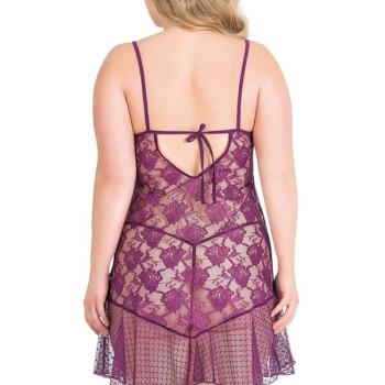 Arias Closet Büyük Beden Mor Kısa Tül Gecelik