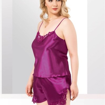 Arias Closet Büyük Beden Mor Saten Babydoll Şort Takımı