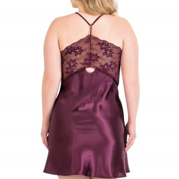 Arias Closet Büyük Beden Mürdüm Kısa Saten Gecelik