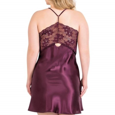 Arias Closet Büyük Beden Mürdüm Kısa Saten Gecelik