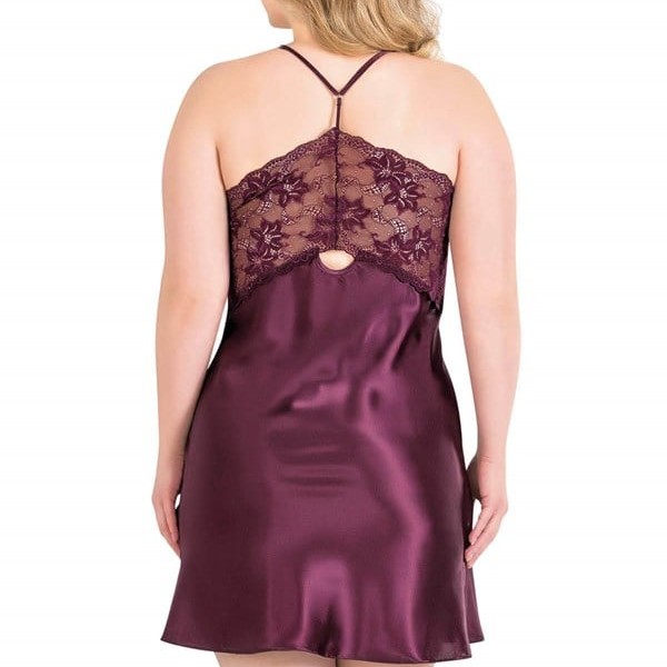 Arias Closet Büyük Beden Mürdüm Kısa Saten Gecelik