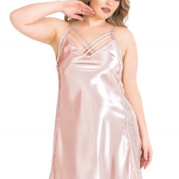 Arias Closet Büyük Beden Pudra Kısa Saten Gecelik