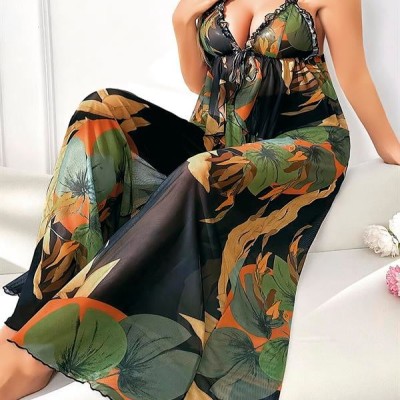 Arias Closet Büyük Beden Renkli Desenli İnce Askılı Salaş 2'Li Takım