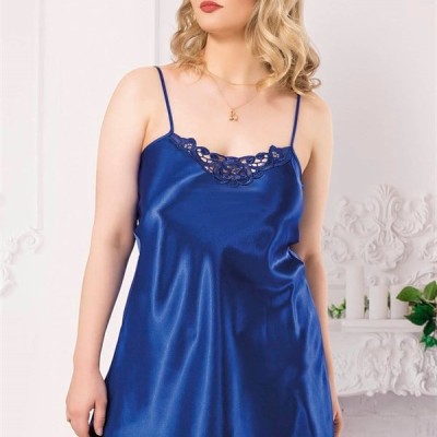 Arias Closet Büyük Beden Saks Kısa Saten Gecelik