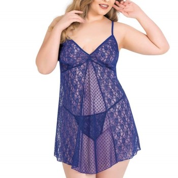 Arias Closet Büyük Beden Saks Kısa Tül Gecelik