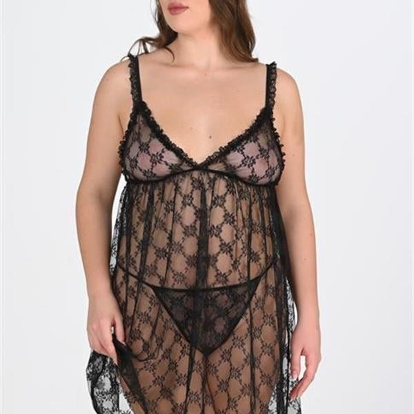 Arias Closet Büyük Beden Siyah Gecelik 3041