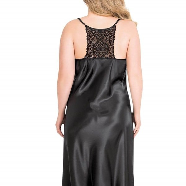 Arias Closet Büyük Beden Siyah Uzun Saten Gecelik