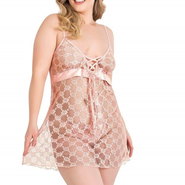 Arias Closet Büyük Beden Somon Kısa Tül Gecelik