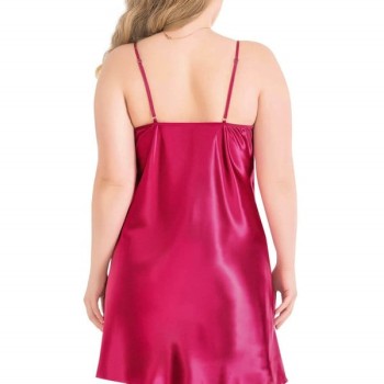 Arias Closet Büyük Beden Vişne Kısa Saten Gecelik