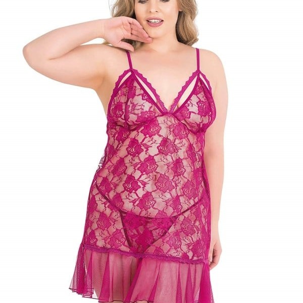 Arias Closet Büyük Beden Vişne Kısa Tül Gecelik