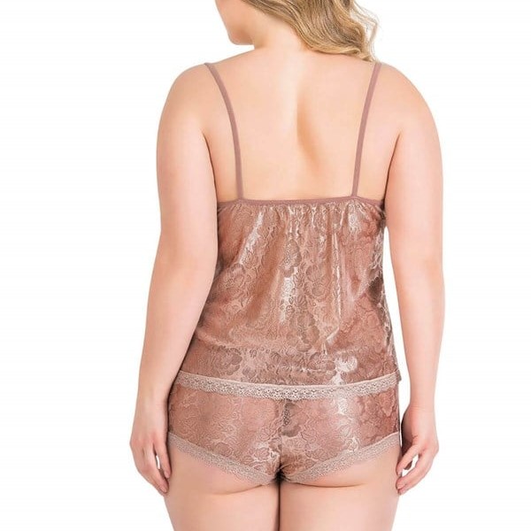 Arias Closet Büyük Beden Vizon Jakarlı Babydoll Şort Takımı