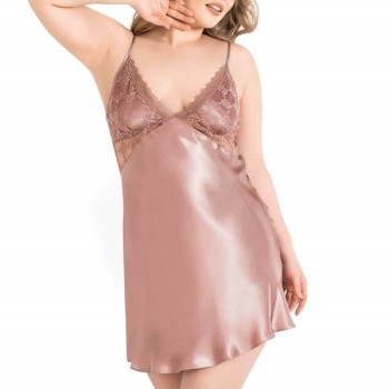 Arias Closet Büyük Beden Vizon Kısa Saten Gecelik