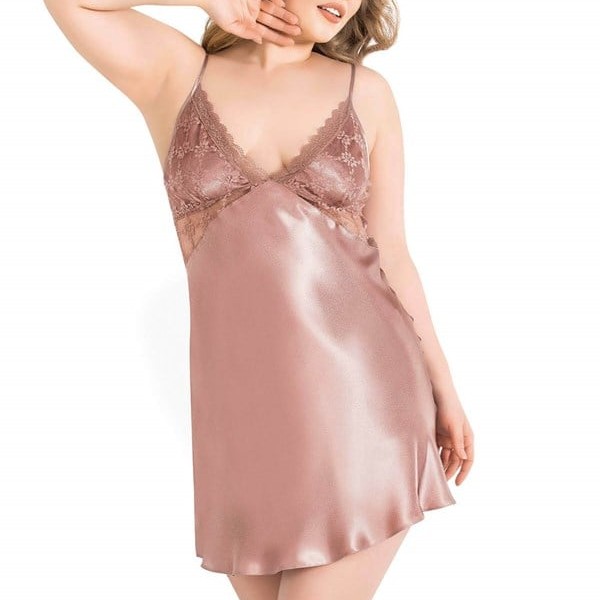 Arias Closet Büyük Beden Vizon Kısa Saten Gecelik