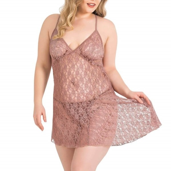 Arias Closet Büyük Beden Vizon Kısa Tül Gecelik