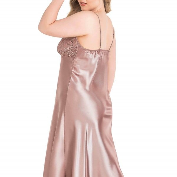 Arias Closet Büyük Beden Vizon Uzun Saten Gecelik